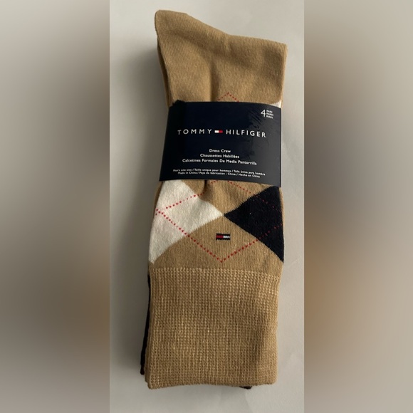 New Tommy Hilfiger 4 Pair Dress Crew Socks Men's One Size Beige Assorted Preppy - Picture 16 of 16